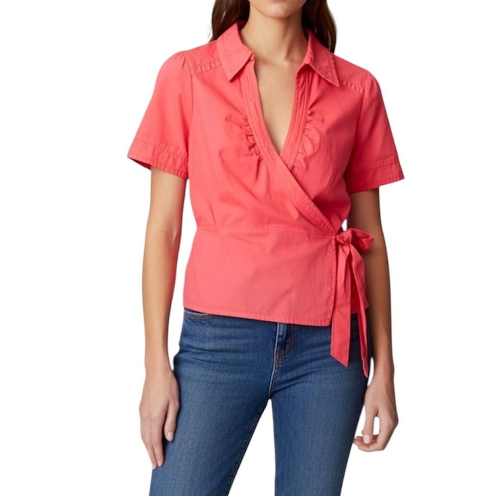 H&M Coral Collared Short Sleeve Wrap Top